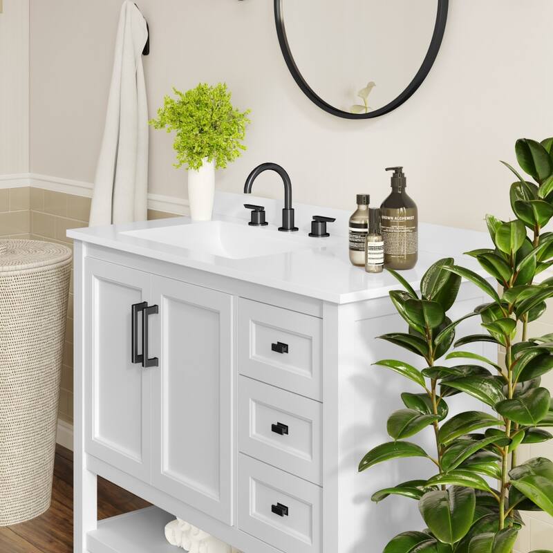 Bathroom Vanity with Sink, Open Storage, and Storage Drawers