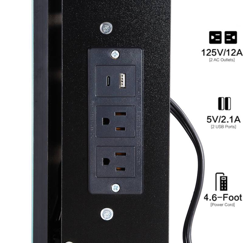 Small Vanity Table with Sliding LED Mirror, 2 AC & 2 USB Charging Station, Hair Dryer Holder & Stool for Bedroom