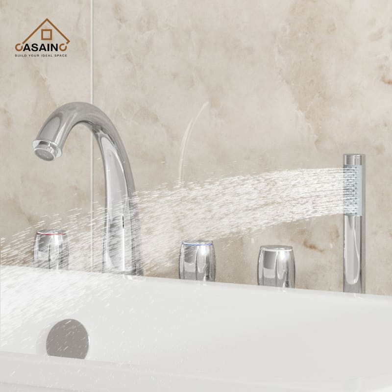 3-Handle Waterfall Roman Tub Faucet Deck-Mount Bathtub Faucet with Hand Shower