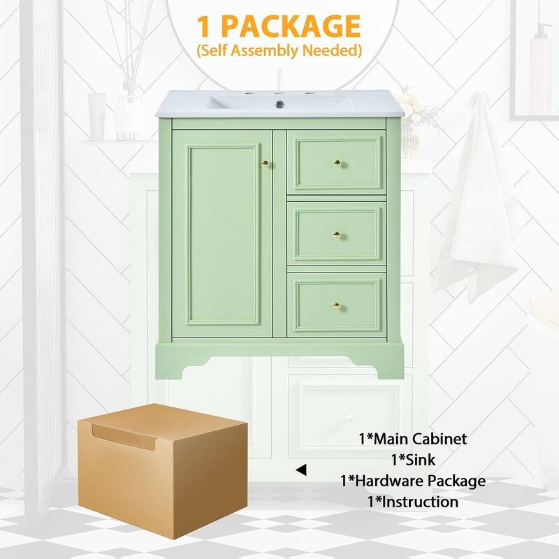 30'' Bathroom Vanity with Top Sink, Freestanding Vanity Set with Mirror Cabinet