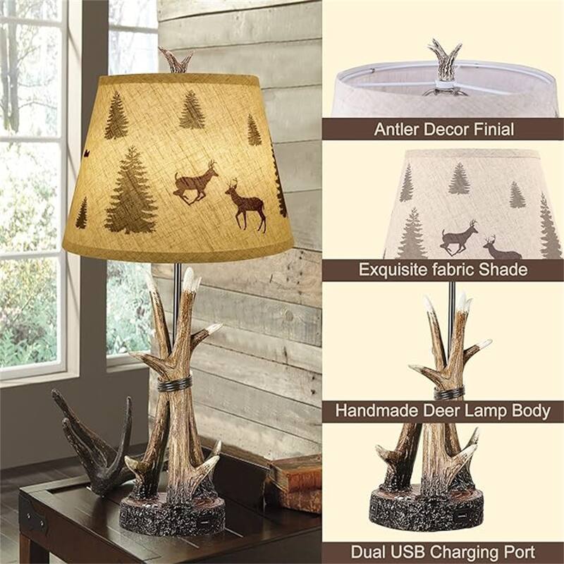2 PCS 3-Way Dimmable Touch Rustic Bedside Lamp with 2 USB Ports, 2 Bulbs Included