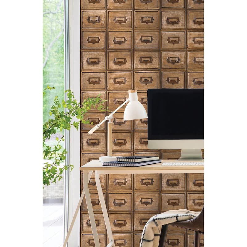 NextWall Library Card Catalog Peel and Stick Wallpaper - 20.5 in. W x 18 ft. L