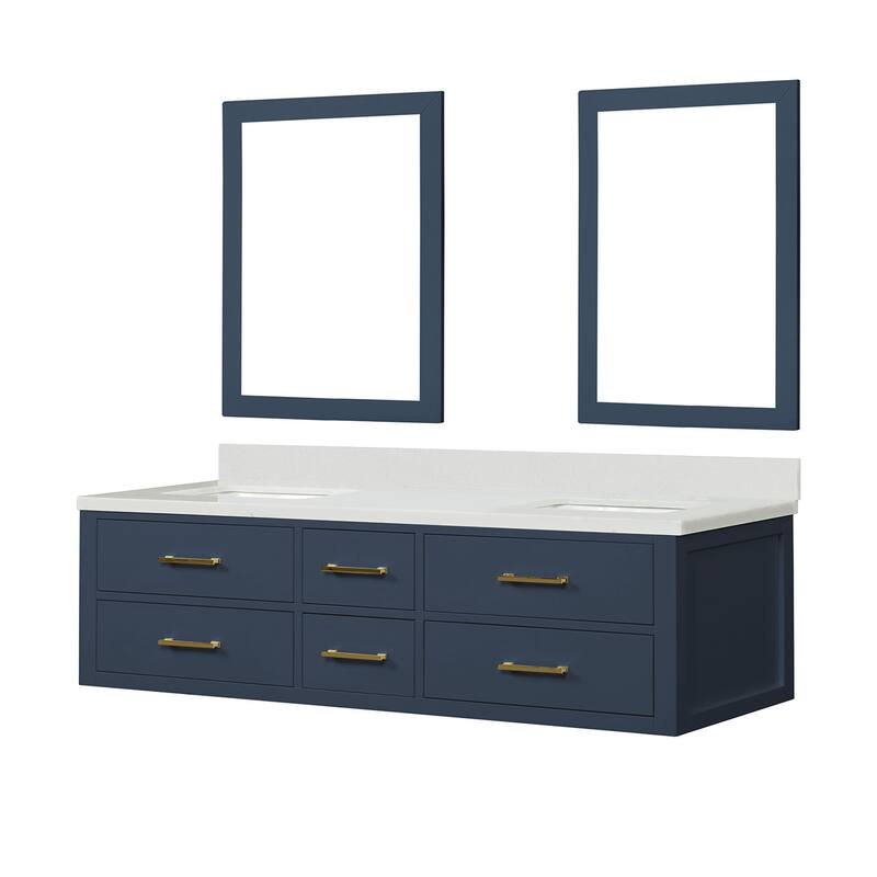 Castor 60 in W x 22 in D Black Double Bath Vanity, Cultured Marble Top, and 28 in Mirrors