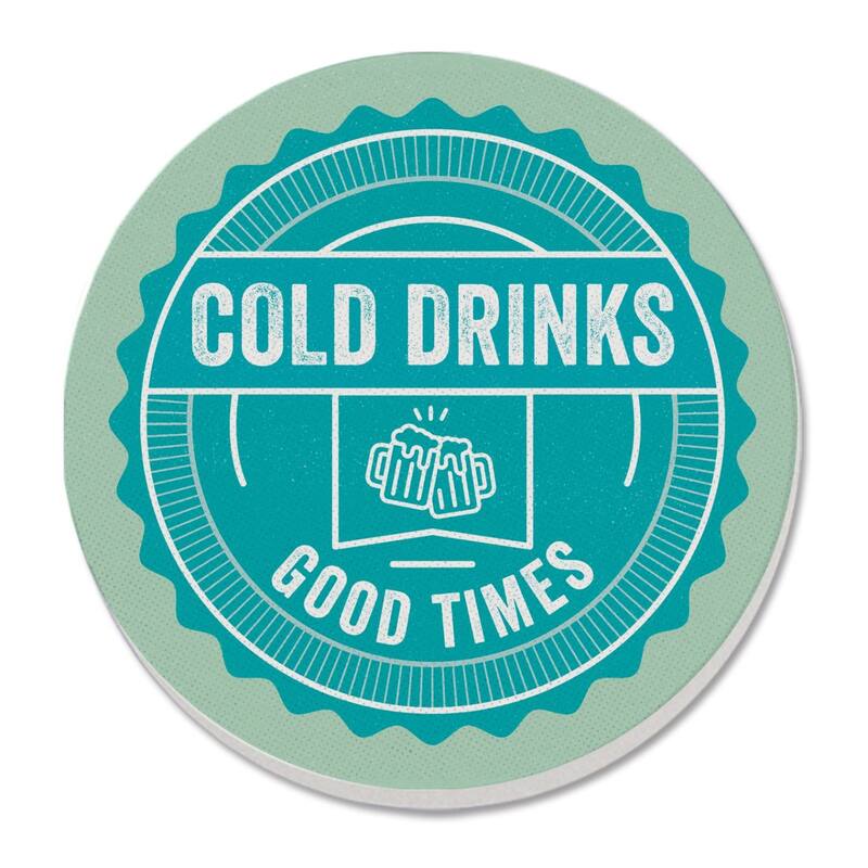 Cold Drinks 4 Pack Absorbent Stone Coaster with Protective Cork Backing Made in The USA 4" Round, Easily Wipes Clean - Multi