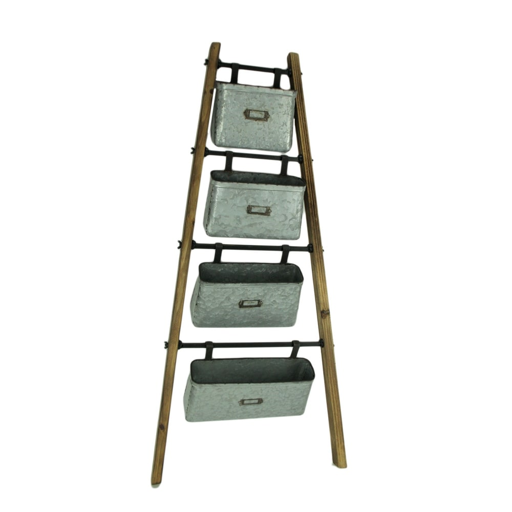 Shop Rustic Wood And Metal 4 Basket Leaning Ladder Shelf 38 5 X 18 X 4 Inches Overstock 20192211