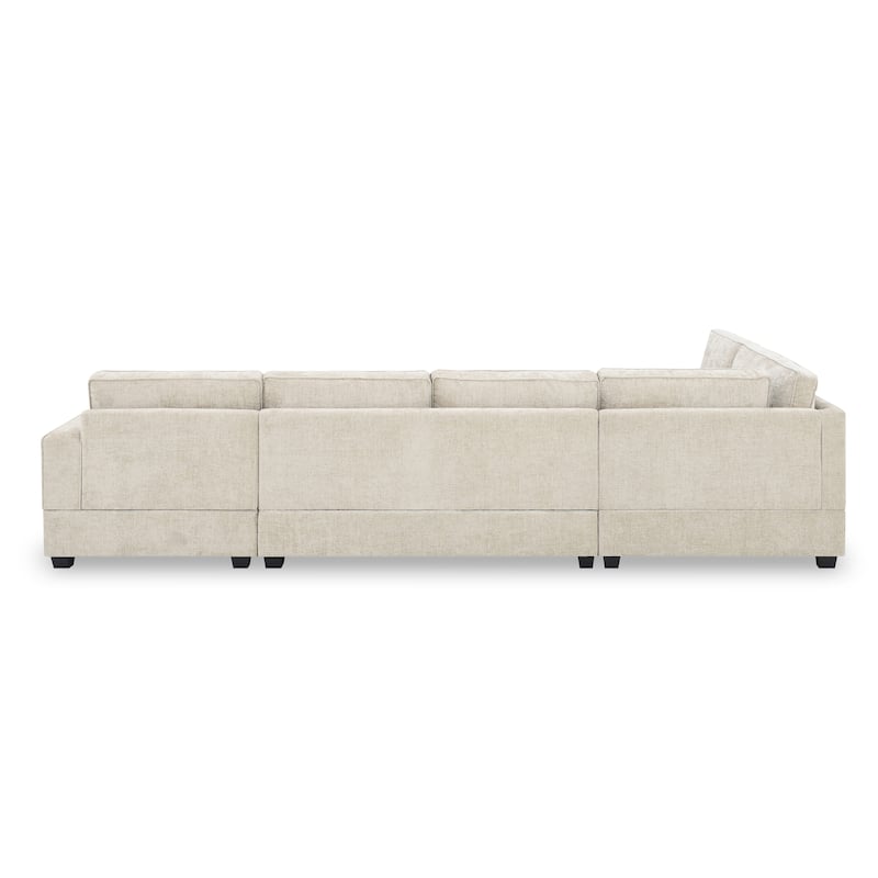 Roomfitters 119" U Shaped Sectional Sofa, 6 Seat Chenille Corner Couch with Deep Wide Seat and Chaise Lounge