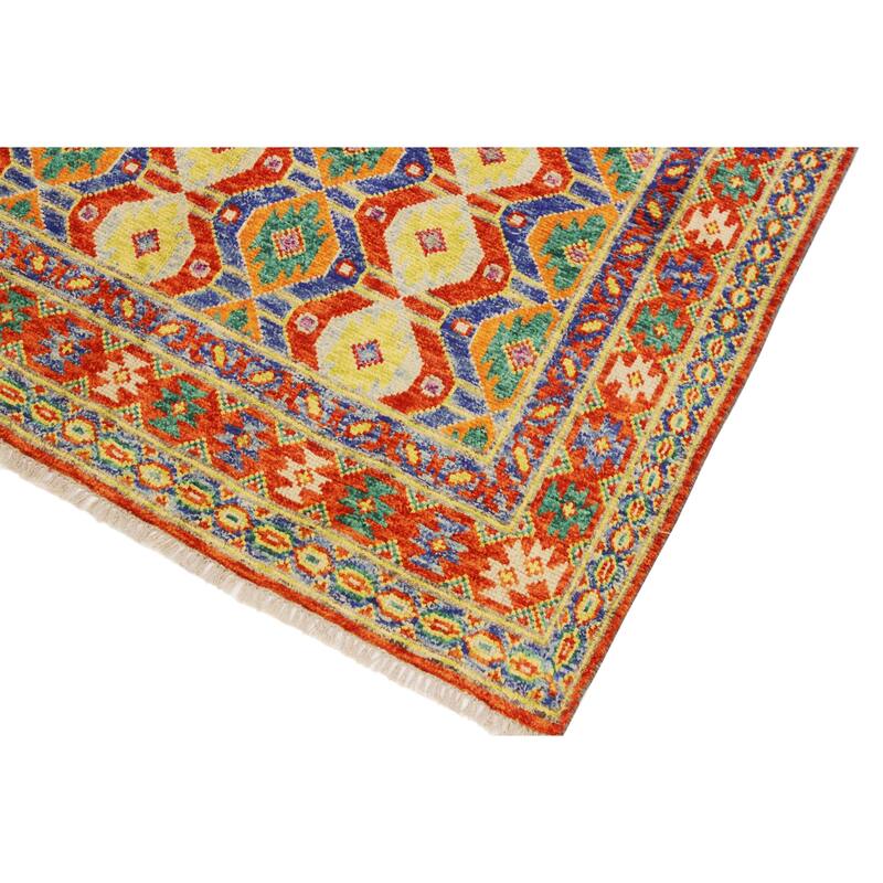 Rustic Balochi Contreras Red/Blue Hand Knotted Wool Rug - 5'8'' x 8'0''