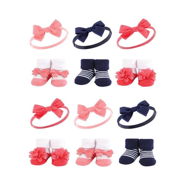 slide 1 of 1, Hudson Baby Infant Girl 12Pc Headband and Socks Giftset, Navy Coral, One Size - Navy Coral Navy Coral - One Size