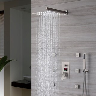 brushed nickel Wall mount 12 inch rainfall 3 way digital display shower ...