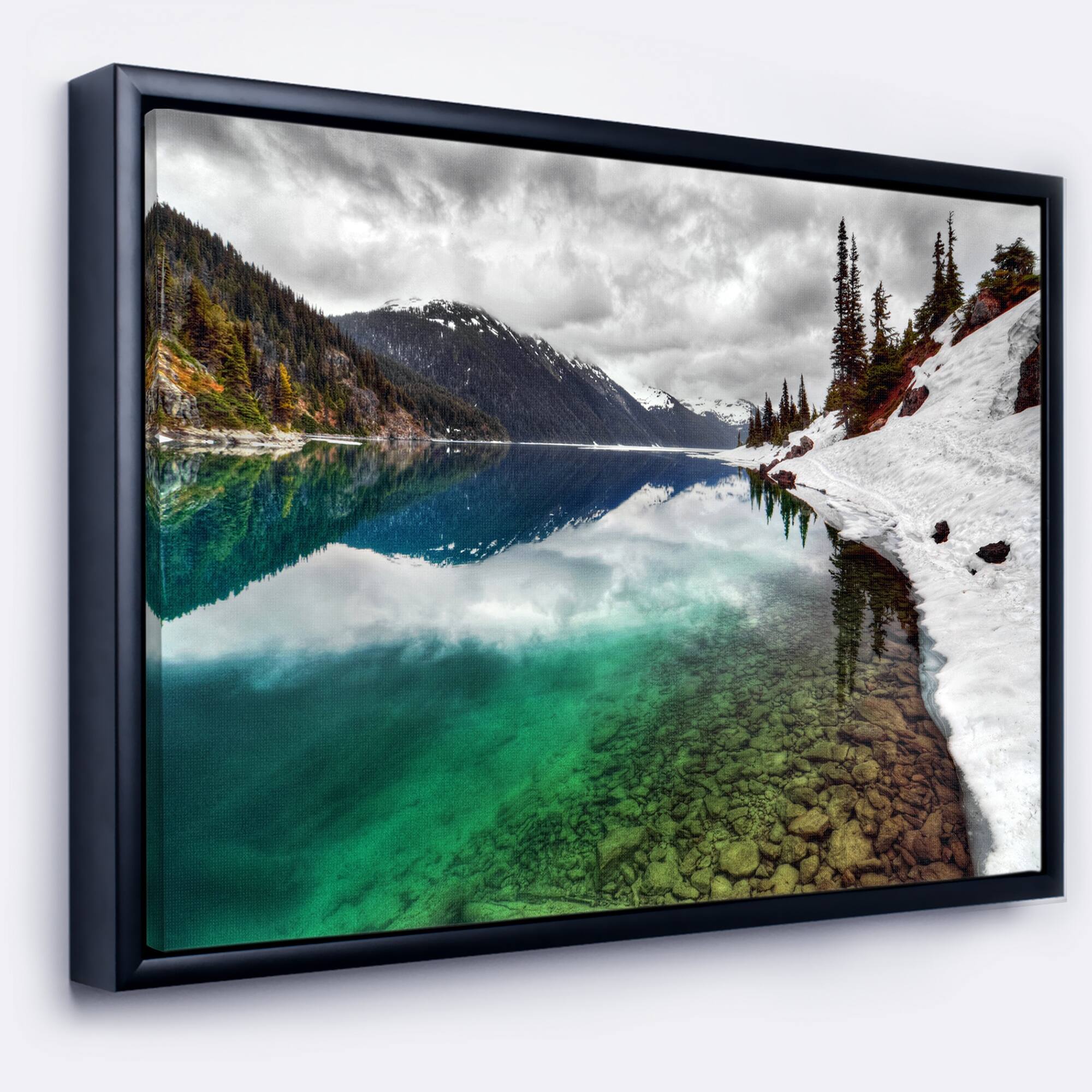 Designart "Clear Lake Pine Trees and Mountains" Extra Large Landscape