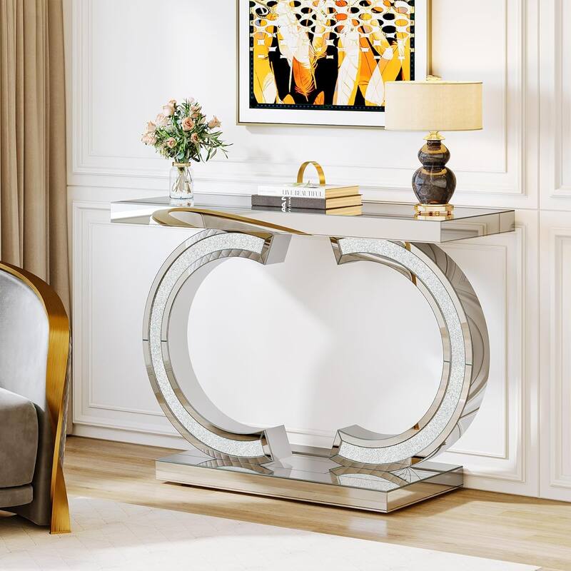 Mirrored Console Table with Sparkling Crystal Inlays