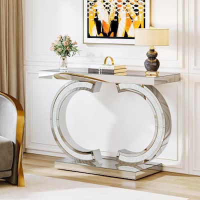 Silver Console Table, 39” Mirror Entryway Table for Entrance
