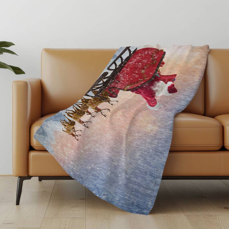Premium Machine Washable ASB212 Santa Sherpa Throw Blanket - Blue - 4'2" x 5'10"