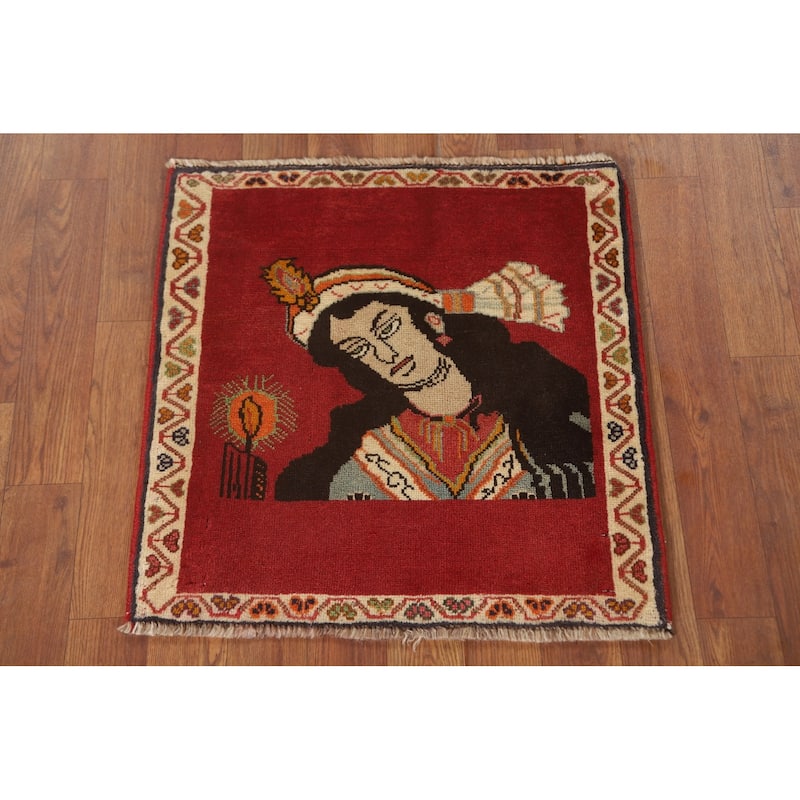 Tribal Red Shiraz Persian Vintage Square Rug Handmade Wool Carpet - 1'11" x 1'11"