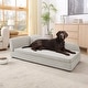 preview thumbnail 1 of 12, Oversized Pet Sofa, Elegant Modern Linen Fabric Elevated Dog Sofa Bed, Oversized Rectangular Pet Bed with Backrest & Armrest Brown