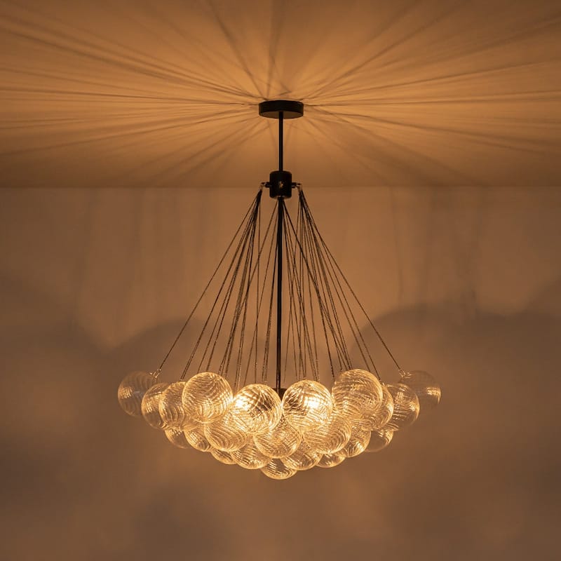 Modern 3-light Clear Ribbed Glass Globe Bubble Chandelier