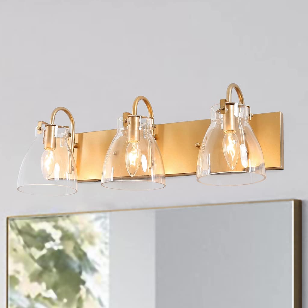 Chiry Mid-Century Modern Glam Gold 3-Light Clear Glass Linear Vanity Light - L22"x H8"x E7"