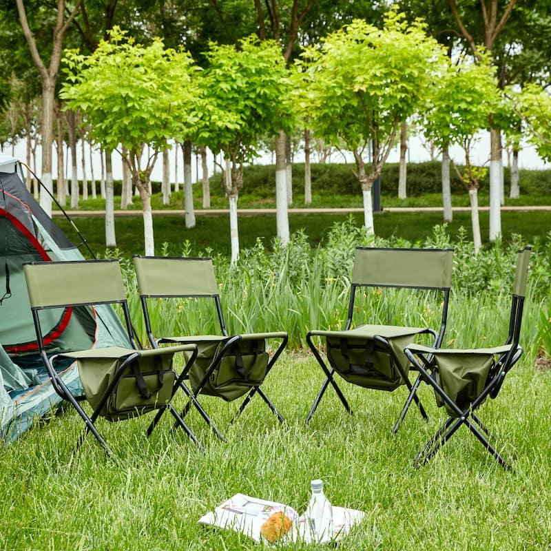 4-piece Folding Outdoor Chair with Storage Bag, Portable Chair for indoor, Outdoor Camping, Picnics and Fishing,Green - Green