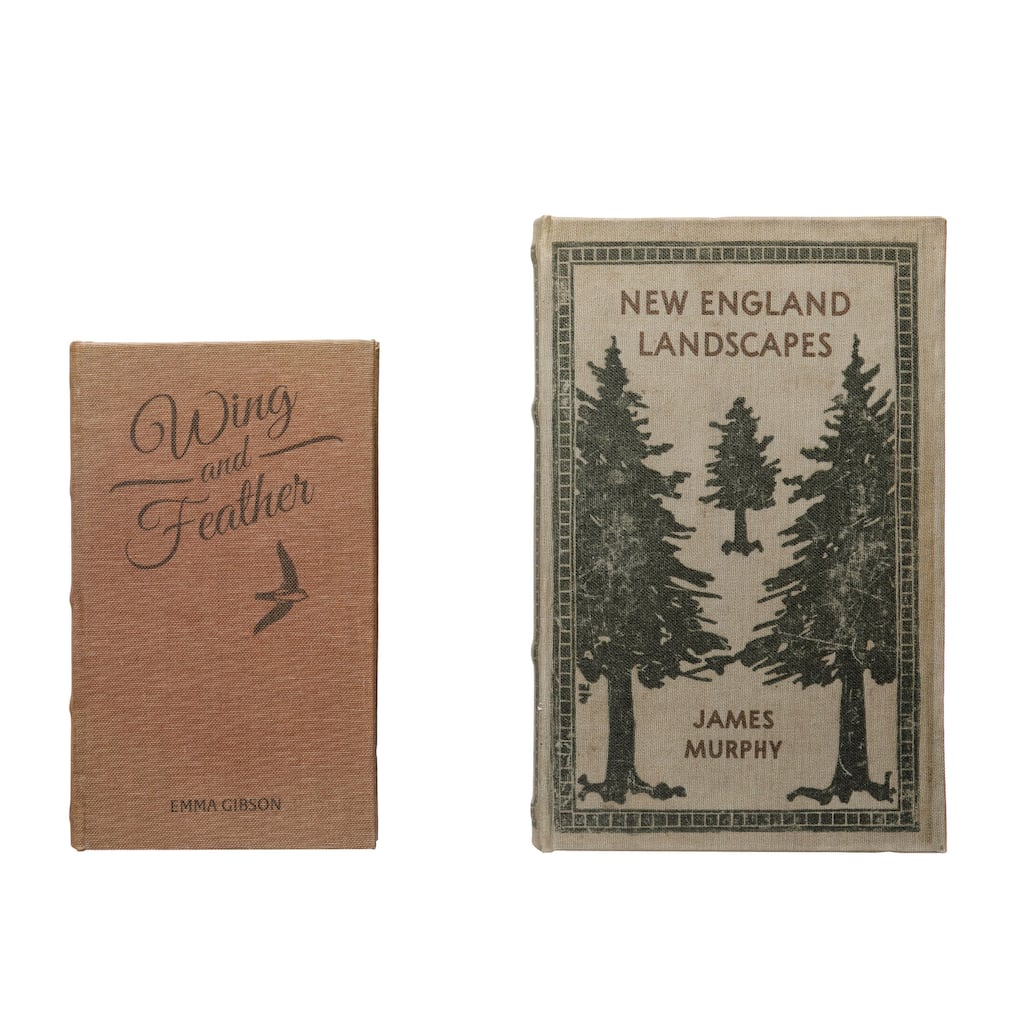 MDF & Canvas Book Storage Boxes, Set of 2 "New England Landscapes"