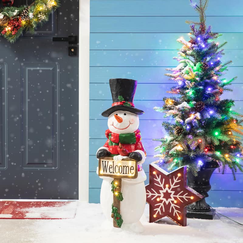 Glitzhome 29"H Christmas Resin Snowman Lighted Porch Decor with Timer - 29.25"H