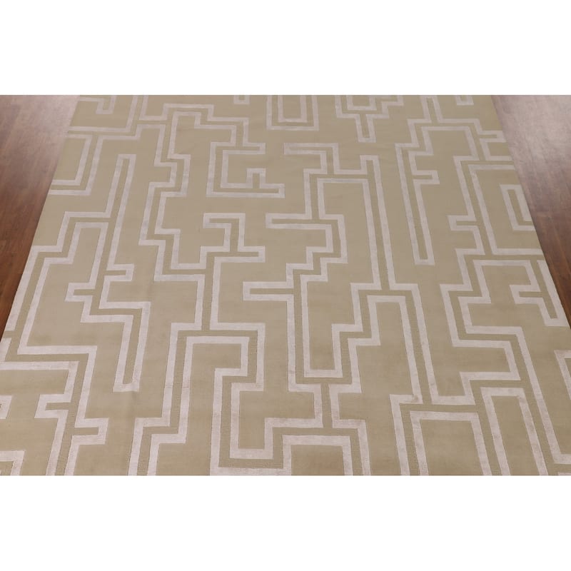 Geometric Modern Large Area Rug Hand-Knotted Wool Carpet - 10'0" x 13'7"