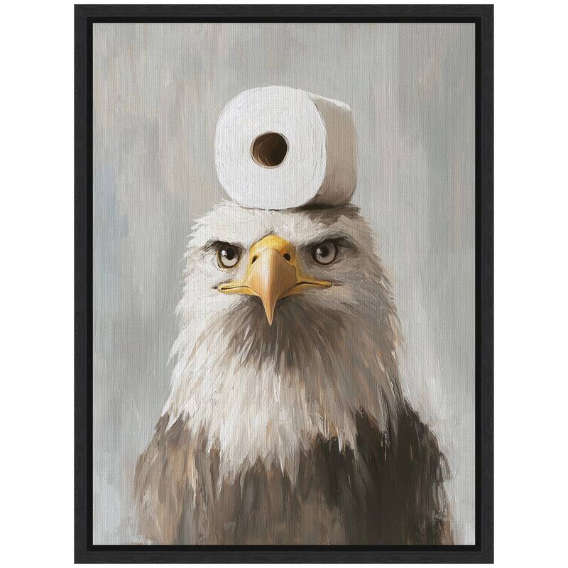 Kate and Laurel Sylvie Toilet Paper Roll on Bald Eagles Head Bathroom Art Framed Canvas by The Creative Bunch Studio