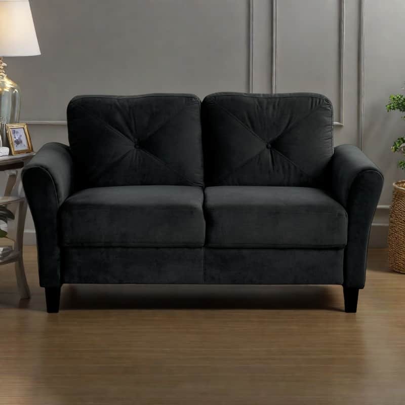 Velvet 2-Seater Sectional Sofa with Detachable Cushions - Black