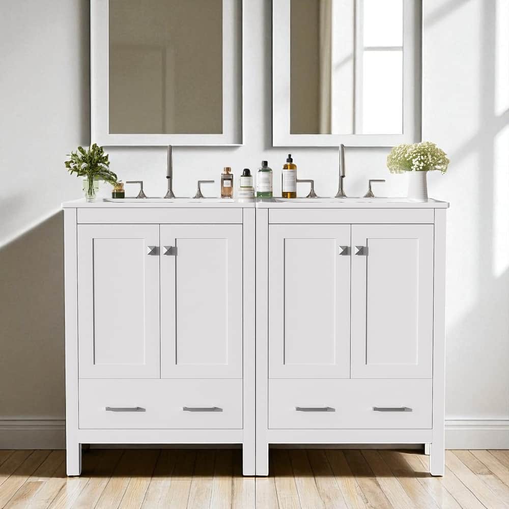48'' Bathroom Vanity with Ceramic Sink, 4 Soft-Close Doors, 2 Drawers, Adjustable Shelf, Solid Wood Frame & Storage Cabinet