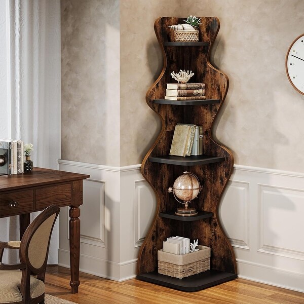 69 Inches Brown Wood Corner Shelf, 5-Tier Display Shelf - Bed Bath