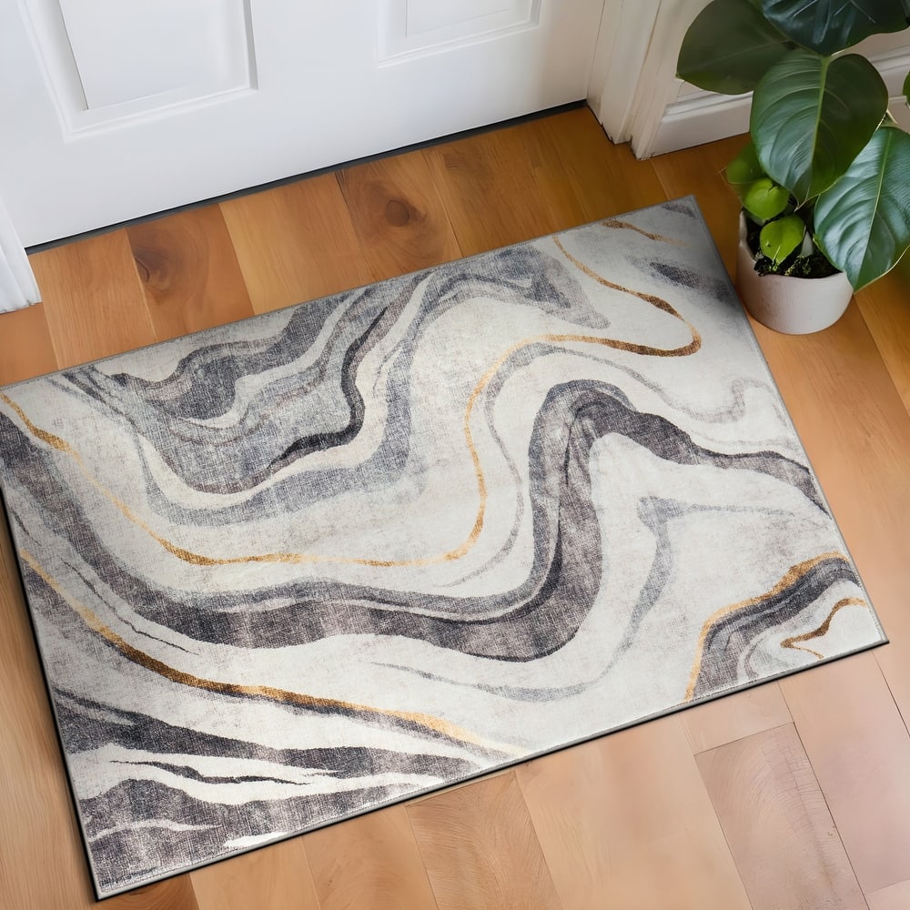 World Rug Gallery Contemporary Marble Washable Non-Slip Area Rug
