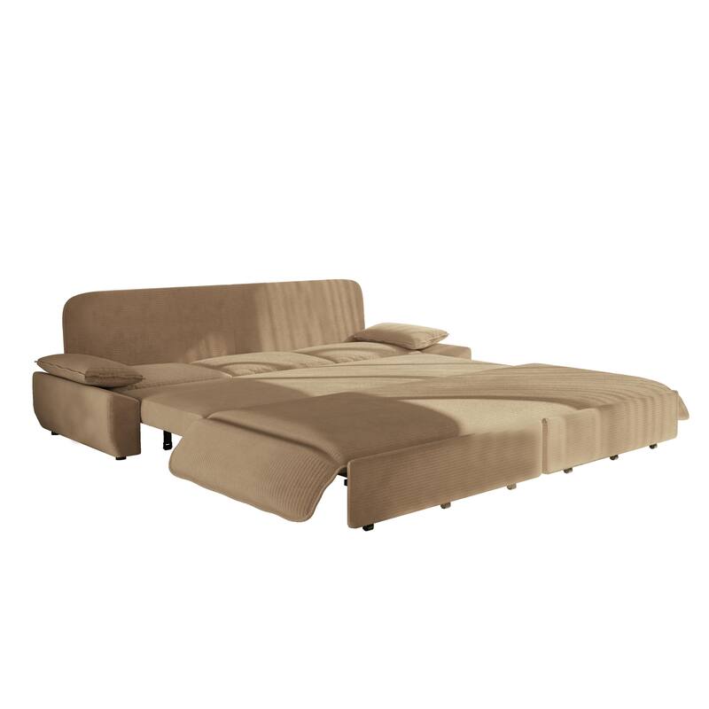 94.5" King Size Pull Out Sofa Bed, 3-in-1 Convertible Sleeper in Corduroy Fabric, Sofa Bed