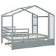preview thumbnail 19 of 41, Full Size Wood House Bed Frame with Trundle & Writing Board