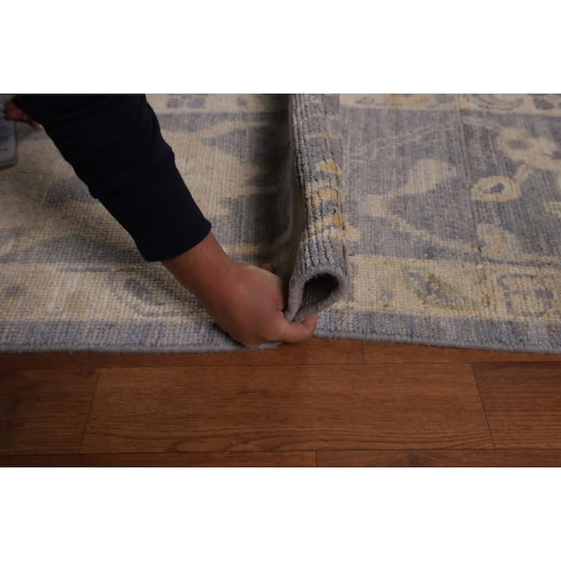 Blue Floral Oushak Turkish Large Rug Hand-Knotted Wool Carpet - 9'11"x 14'0"