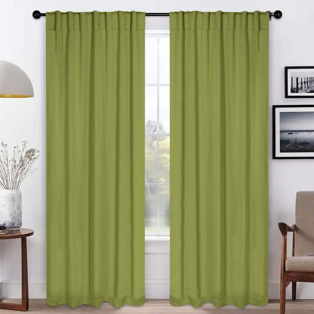 Superior Solid Machine Washable Room Darkening Curtains with Back Tabs, Set of 2