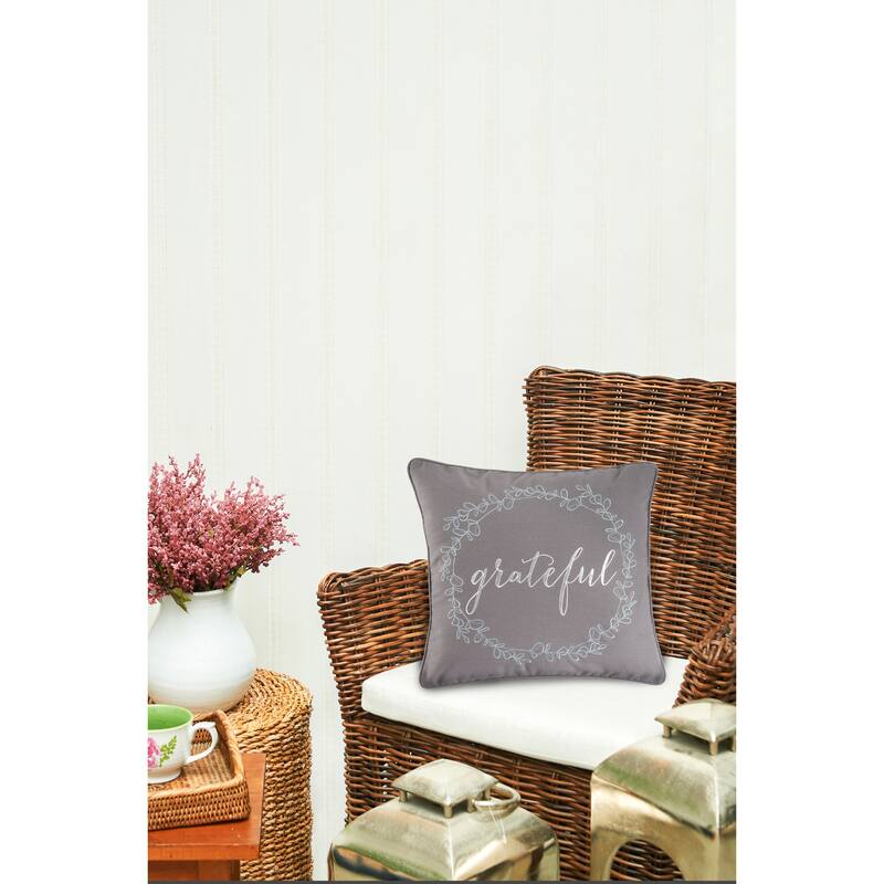 18" x 18" Grateful Wreath Embroidered Thanksgiving Throw Pillow