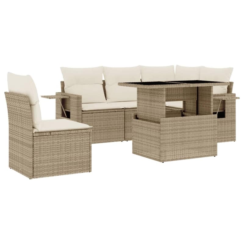 vidaXL Patio Sofa Set with Cushions Outdoor Furniture 6 Piece Poly Rattan - 21.7 x 39.4 x 28.7