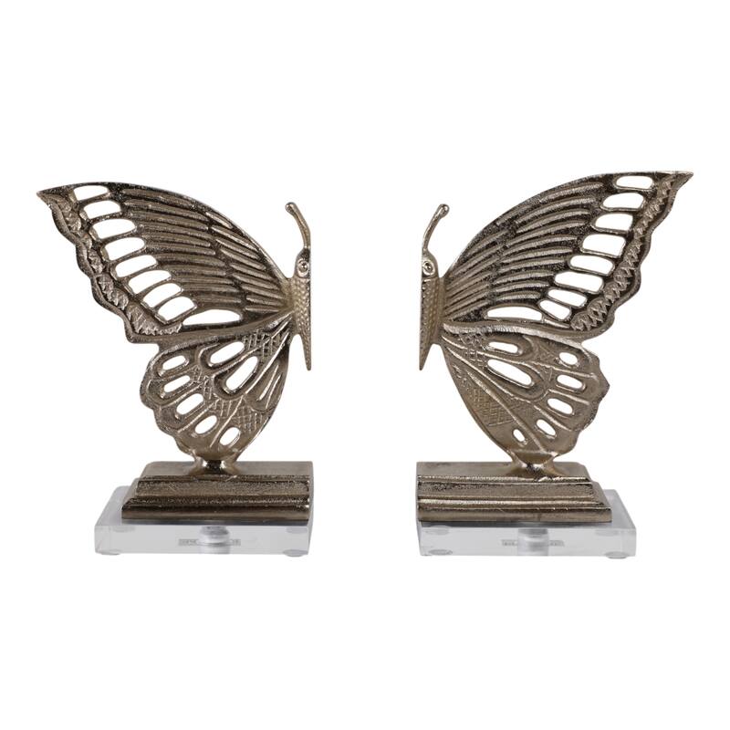 Metal Bookends Butterfly Metallic Finish (Set of 2) - 9" Gold - 12.5"