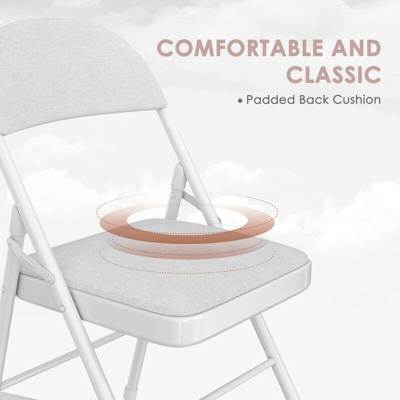 4 Pack Metal Folding Chairs with Padded Cushion and Back, Stackable Fabric Dining Chair Set, Upholstered Commercial Seat