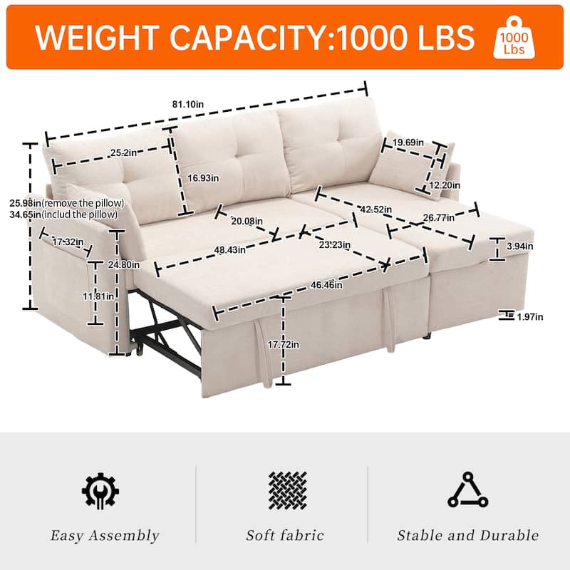 Corduroy/Chenille Upholstered L-Shaped Storage Reversible Chaise Sectional Sofa with Side Pocket