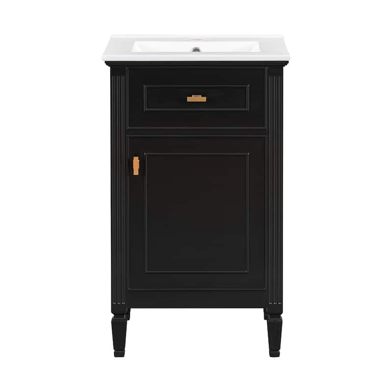 20-Inch Vanity with Sink, Solid Wood Legs,Adjustable Shelf, Tilt-Out Drawer, Zinc Alloy Knobs,Modern Freestanding Cabinet