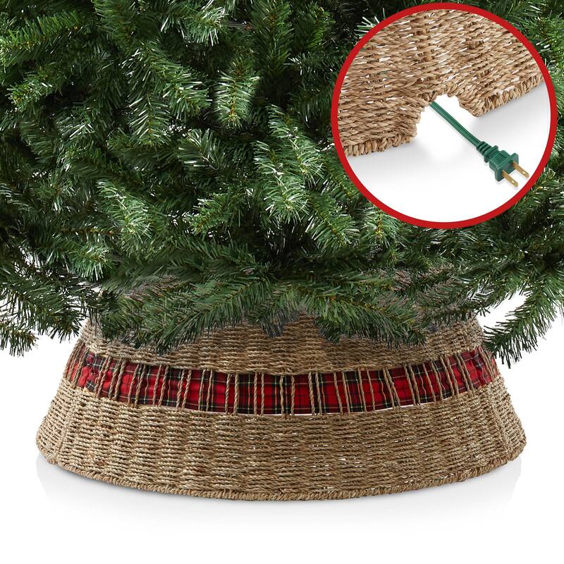 Christmas Tree Collar Woven Farmhouse Tree Base Cover Cord Cut Out