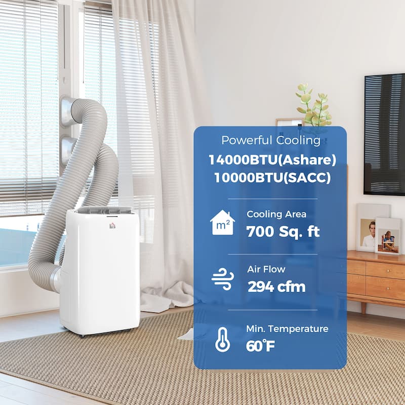 HOMCOM Dual Hose Portable Air Conditioner High Efficiency Inverter, 3-in-1 14000 BTU AC Unit with Cool, Dehumidifier & Fan