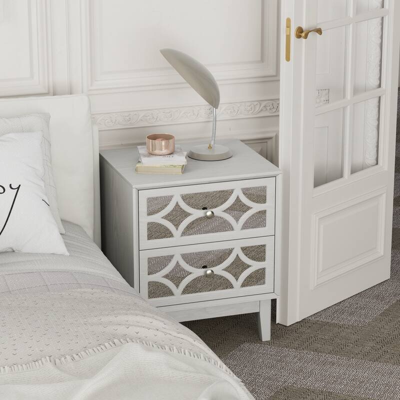 COZAYH Contemporary 2-Drawer Nightstand with Mirror Fronts, Elegant Geometric Design Bedside Table for Bedroom