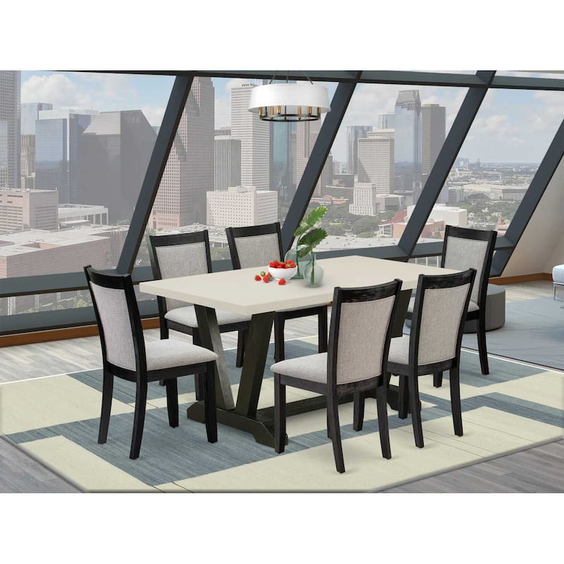 HomeStock 7-Piece Natural Oak Finish Solid Wood Top Dining Table with 6 Chairs