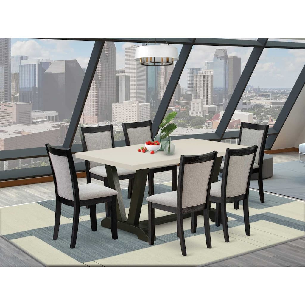 HomeStock 7-Piece Natural Oak Finish Solid Wood Top Dining Table with 6 Chairs