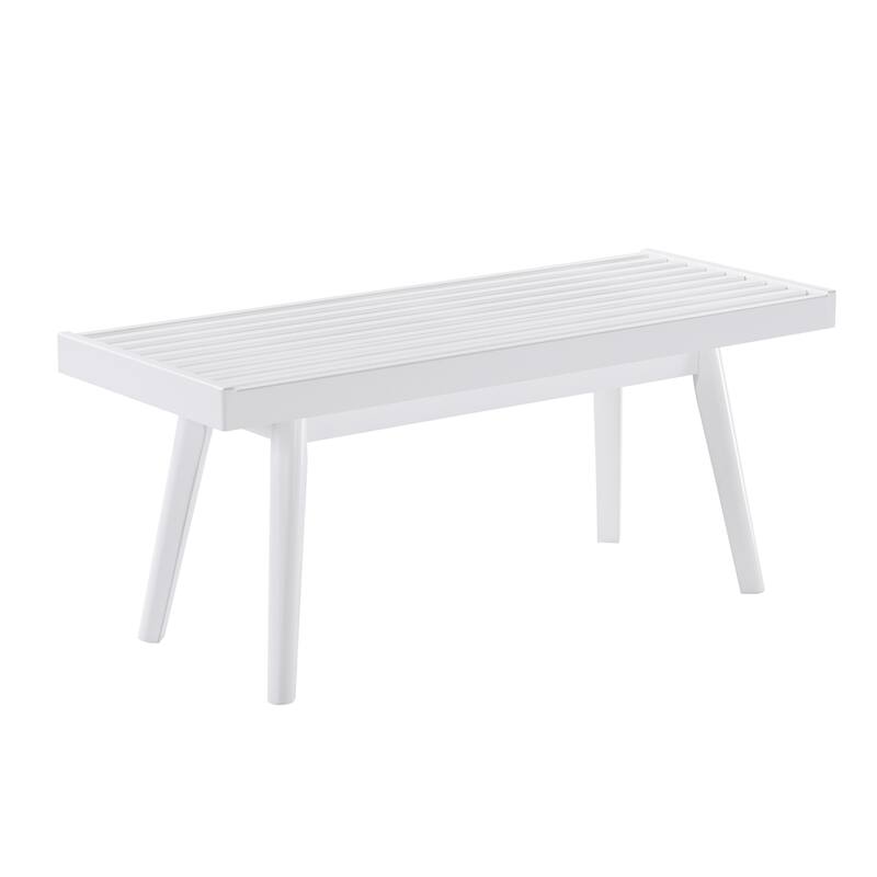Solid Wood Slatted Bench, 41.30-Inch Long, White