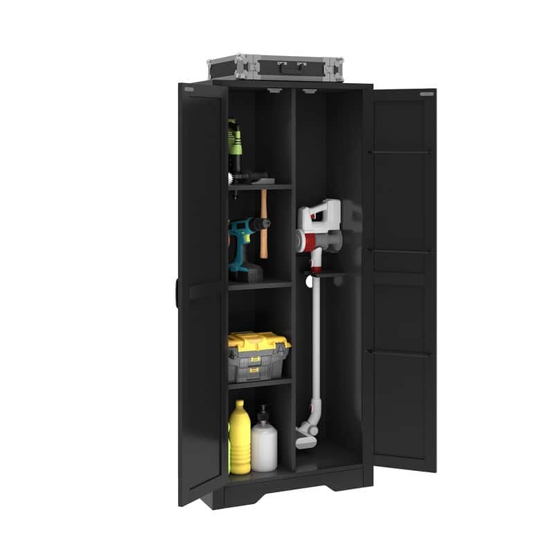 Moasis Broom Closet Storage Cabinet with Doors, Farmhouse Cleaning Tool Cabine with Shelves
