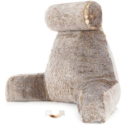 XXL Husband Pillow - Ultra Rare Baby Chinchilla, Two-tone Reversible Double Sided Fabulous Faux Fur Bed Rest Pillow with Arms