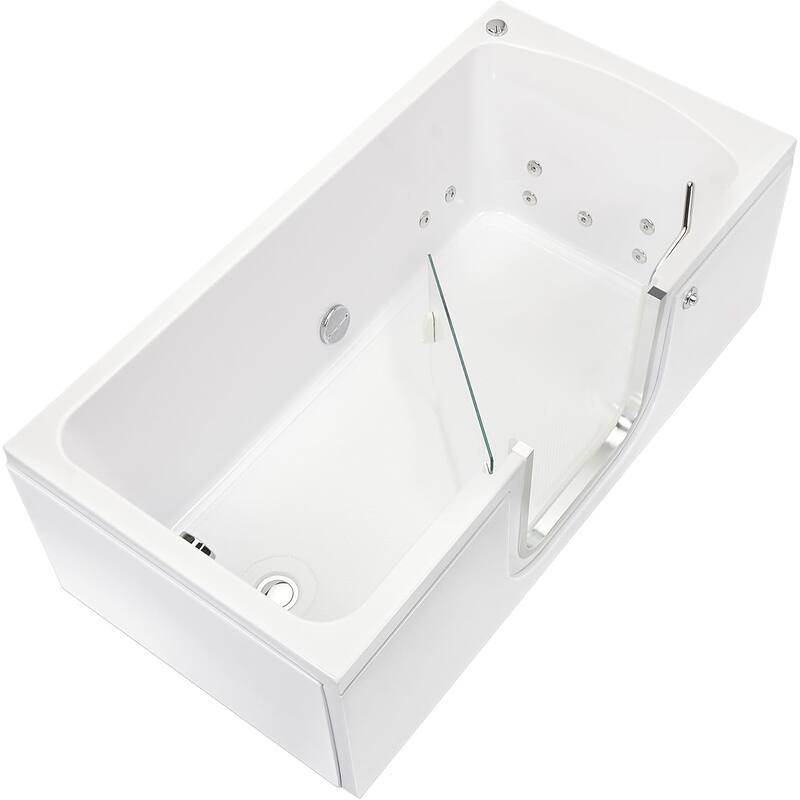 Ella Laydown 30x60 Walk in Bathtub, Waterfall Wall Mount Faucet, Hand Shower, Slider Bar in Chrome