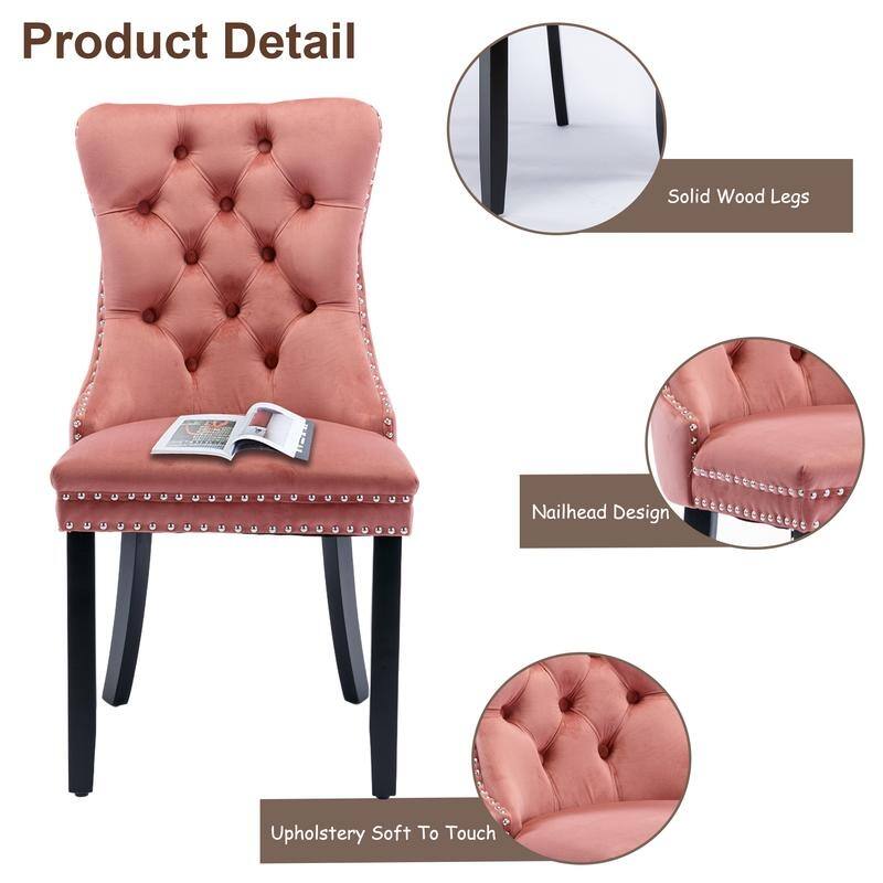 Modern Tufted Velvet Upholstered Nailhead Dining Chair Set of 6